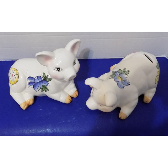 Set of Ceramic Pig Piggy Bank's Figurine Statue Country Farm Decor - Picture 4 of 7